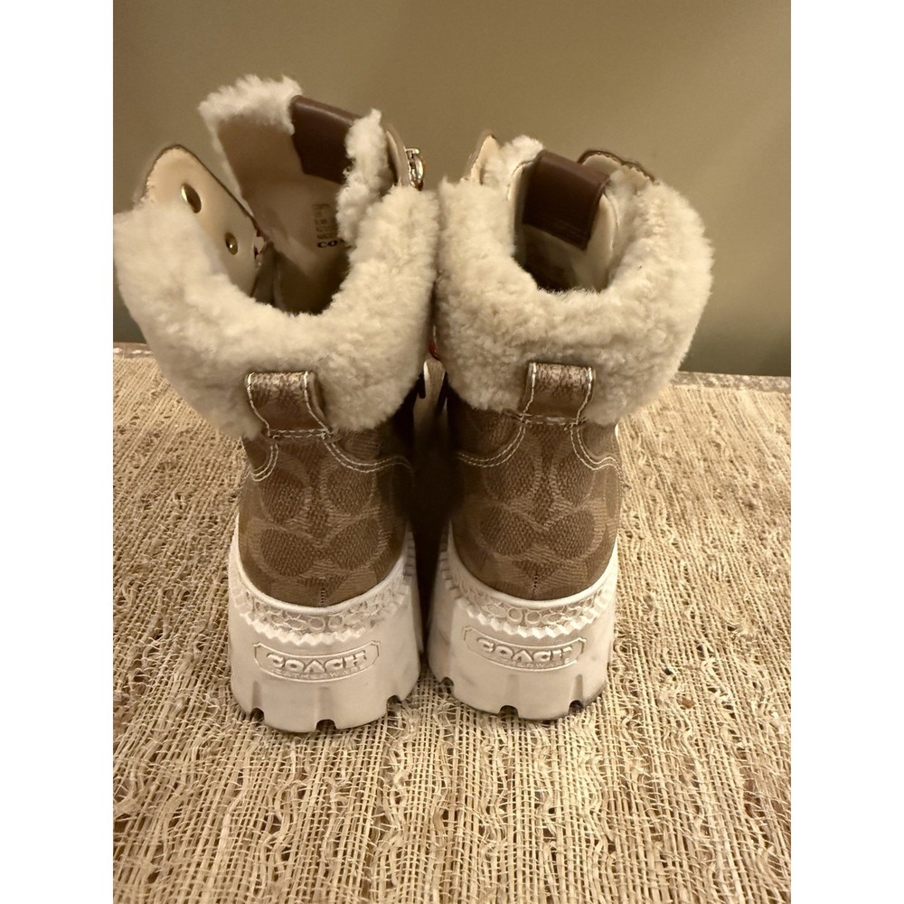 Coach Janel Signature Logo Print Shearling Accent Lug Sole Hiker Booties Sz-8.5 - Picture 11 of 14